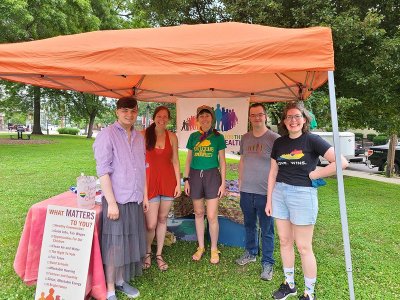 NKY members set up the table at Goebel Park before Pride!