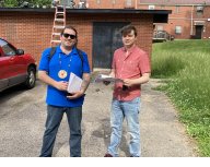 Lance Soto of the American Indian Movement of Indiana and Kentucky and Logan Fedders prepare to canvass in Covington