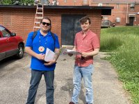 Lance Soto of the American Indian Movement of Indiana and Kentucky and Logan Fedders prepare to canvass in Covington