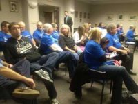 Shelby County KFTC members and supporters were visible with their blue T-shirts.